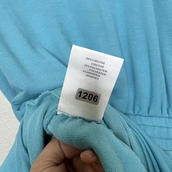 Ramy Brook Romper Size Medium Teal Blue Sleeveless Jersey Stretch Lounge Pockets - Picture 5 of 12
